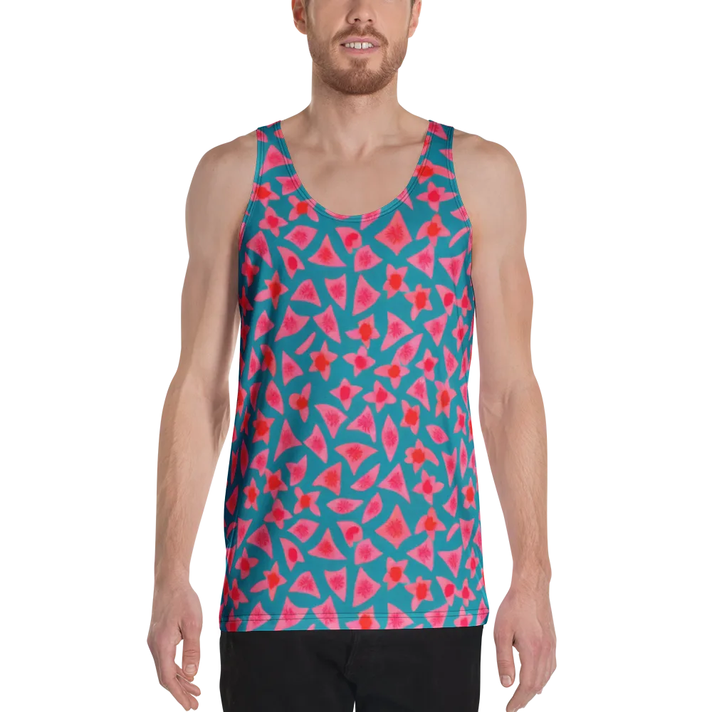 Neon Hibiscus Scatter on Men's Tank Top — Front