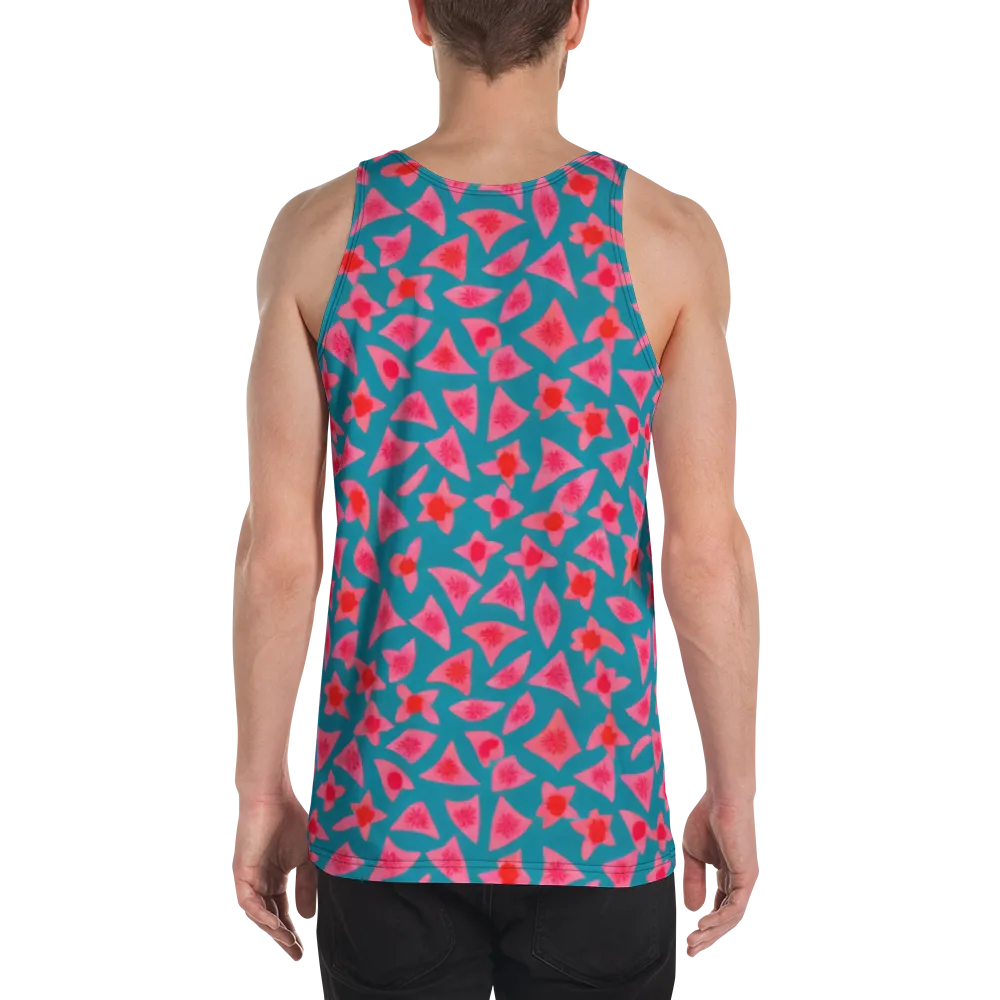 Neon Hibiscus Scatter on Men's Tank Top — Back