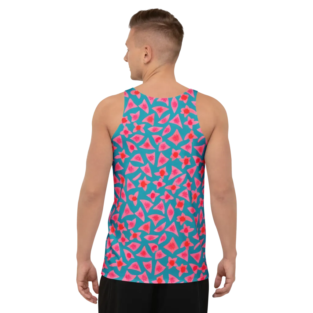 Neon Hibiscus Scatter on Men's Tank Top — Back