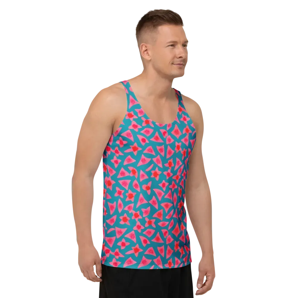 Neon Hibiscus Scatter on Men's Tank Top — Right Front