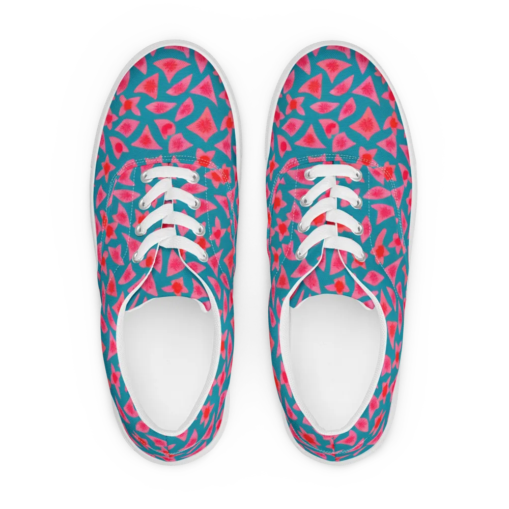 Neon Hibiscus Scatter on Men's Lace-Up Canvas Shoes — Front
