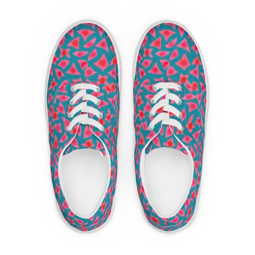 Neon Hibiscus Scatter on a Men's Lace-Up Canvas Shoes