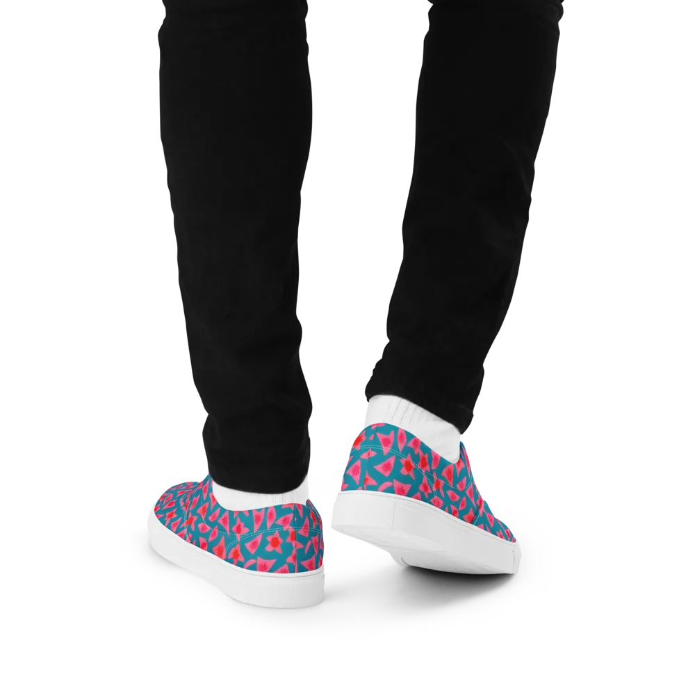 Neon Hibiscus Scatter on Men's Lace-Up Canvas Shoes — Back