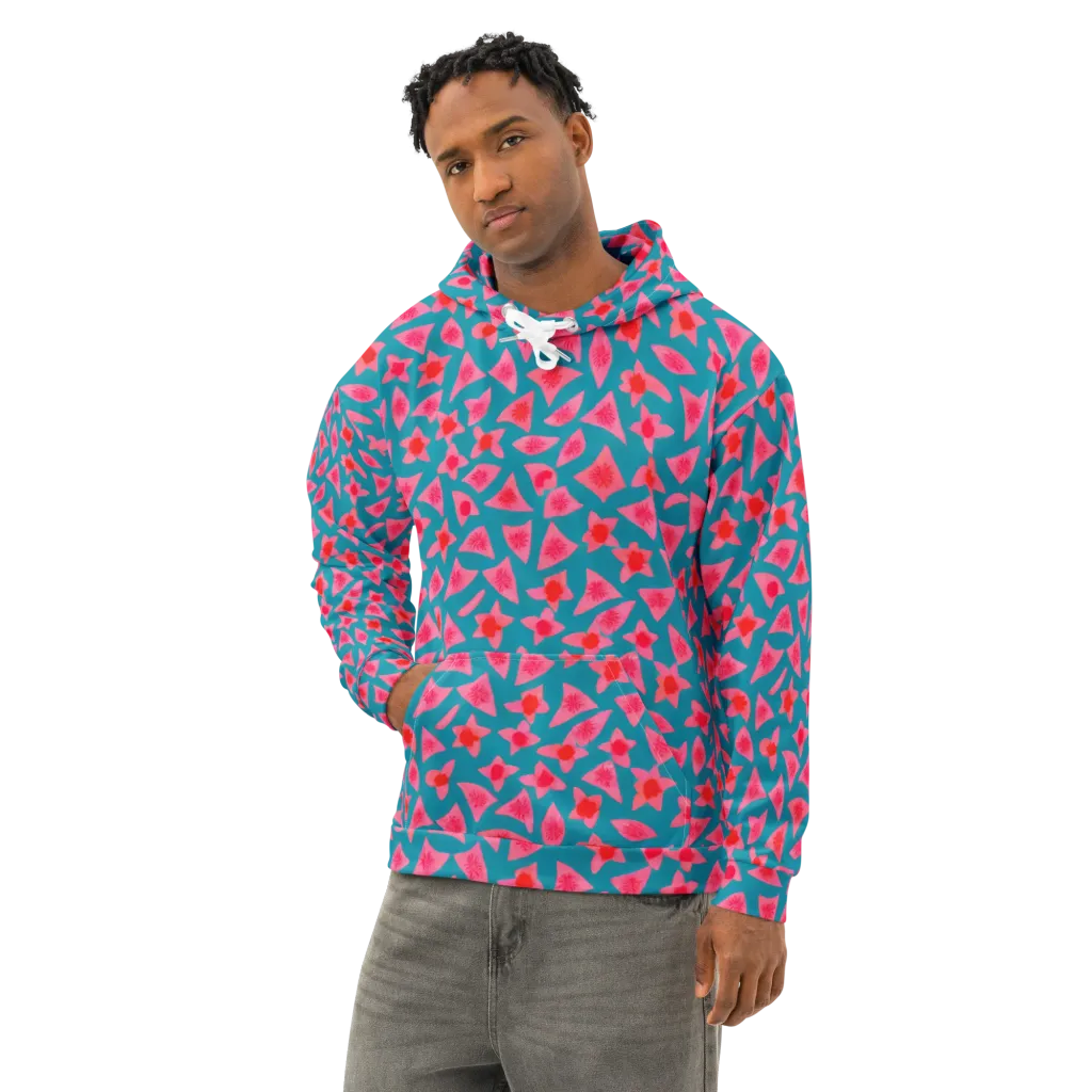 Neon Hibiscus Scatter on Cotton Hoodie — Left Front