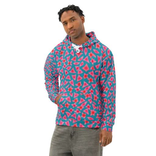 Neon Hibiscus Scatter on a Cotton Hoodie
