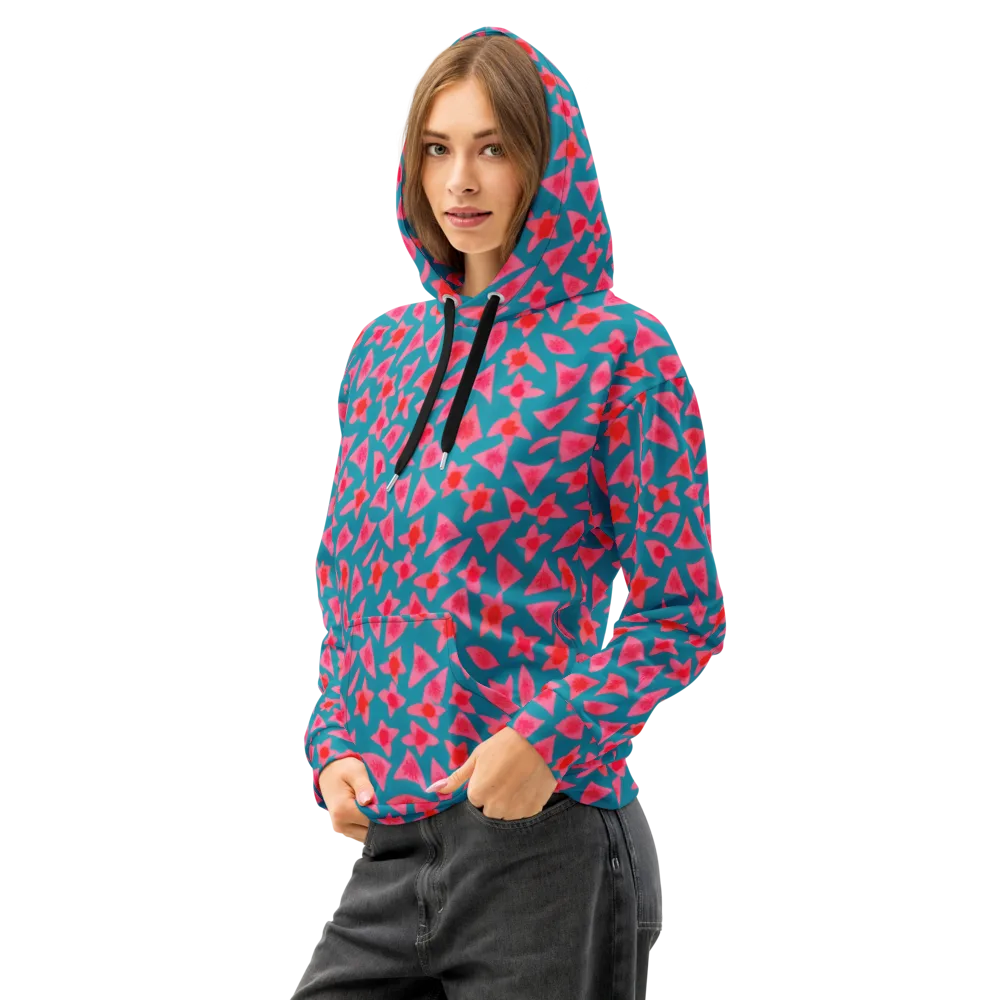 Neon Hibiscus Scatter on Cotton Hoodie — Left Front