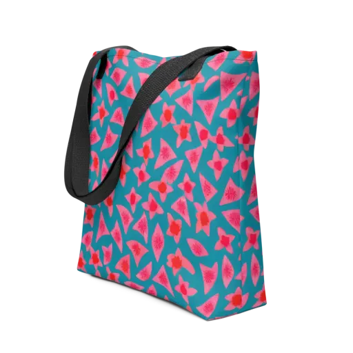 Neon Hibiscus Scatter on a Tote Bag