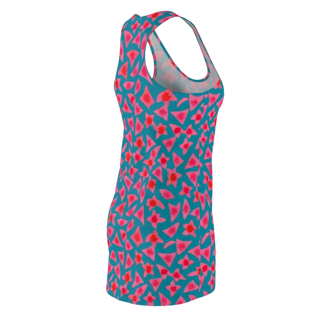 Neon Hibiscus Scatter on Racerback Dress — Back Side
