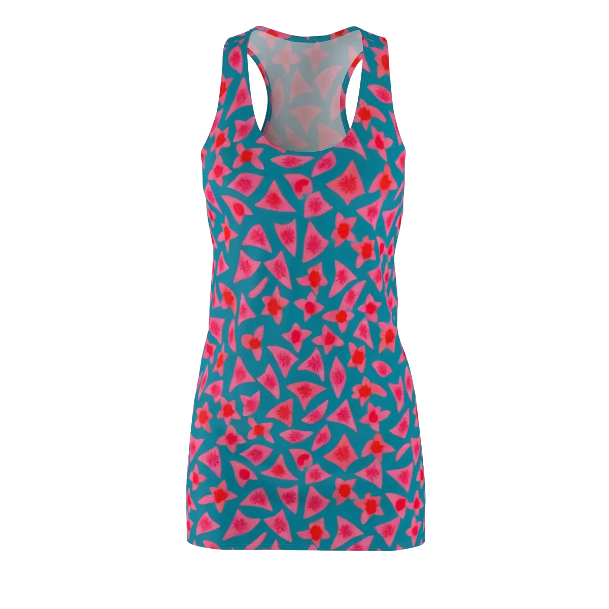 Neon Hibiscus Scatter on Racerback Dress — Front