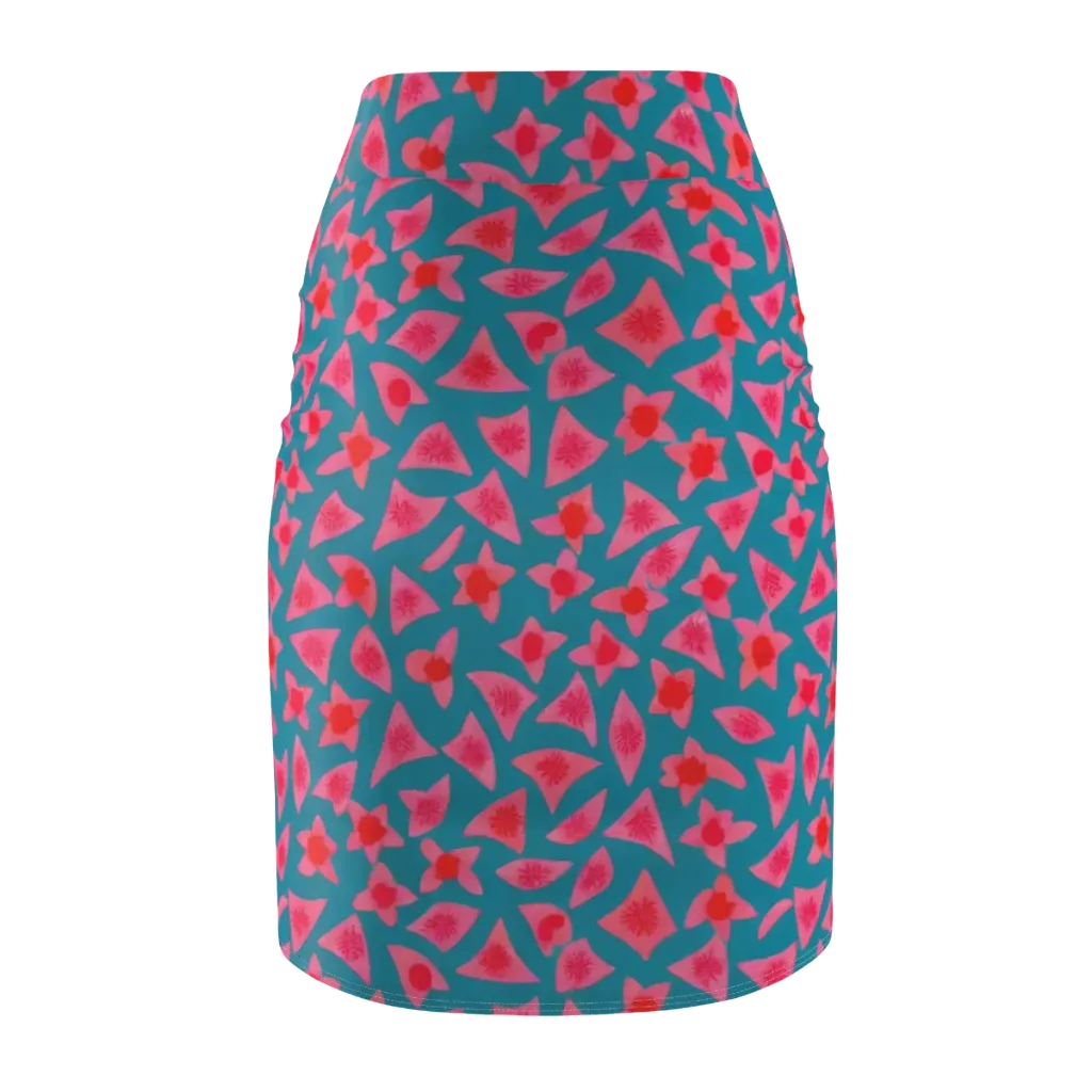Neon Hibiscus Scatter on Pencil Skirt — Back