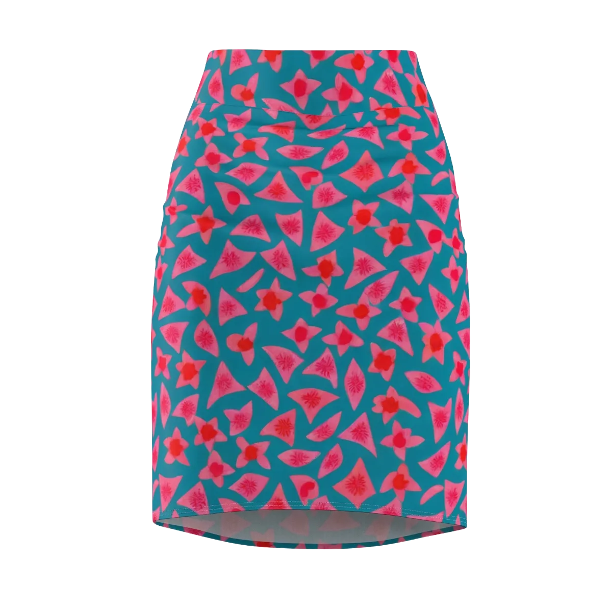Neon Hibiscus Scatter on Pencil Skirt — Front