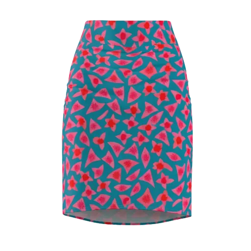 Neon Hibiscus Scatter on a Pencil Skirt