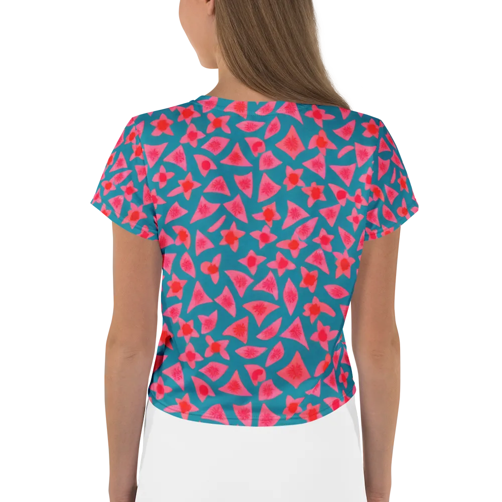 Neon Hibiscus Scatter on Crop Tee — Back