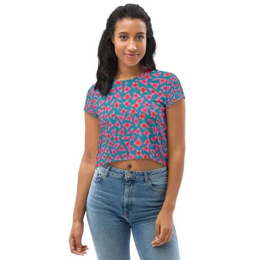 Neon Hibiscus Scatter on a Crop Tee