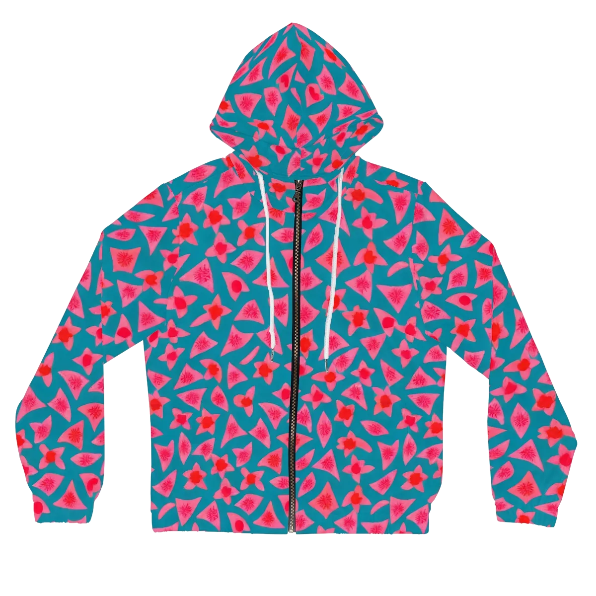 Neon Hibiscus Scatter on Women's Full-Zip Hoodie — Front
