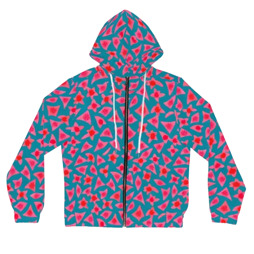 Neon Hibiscus Scatter on a Women's Full-Zip Hoodie