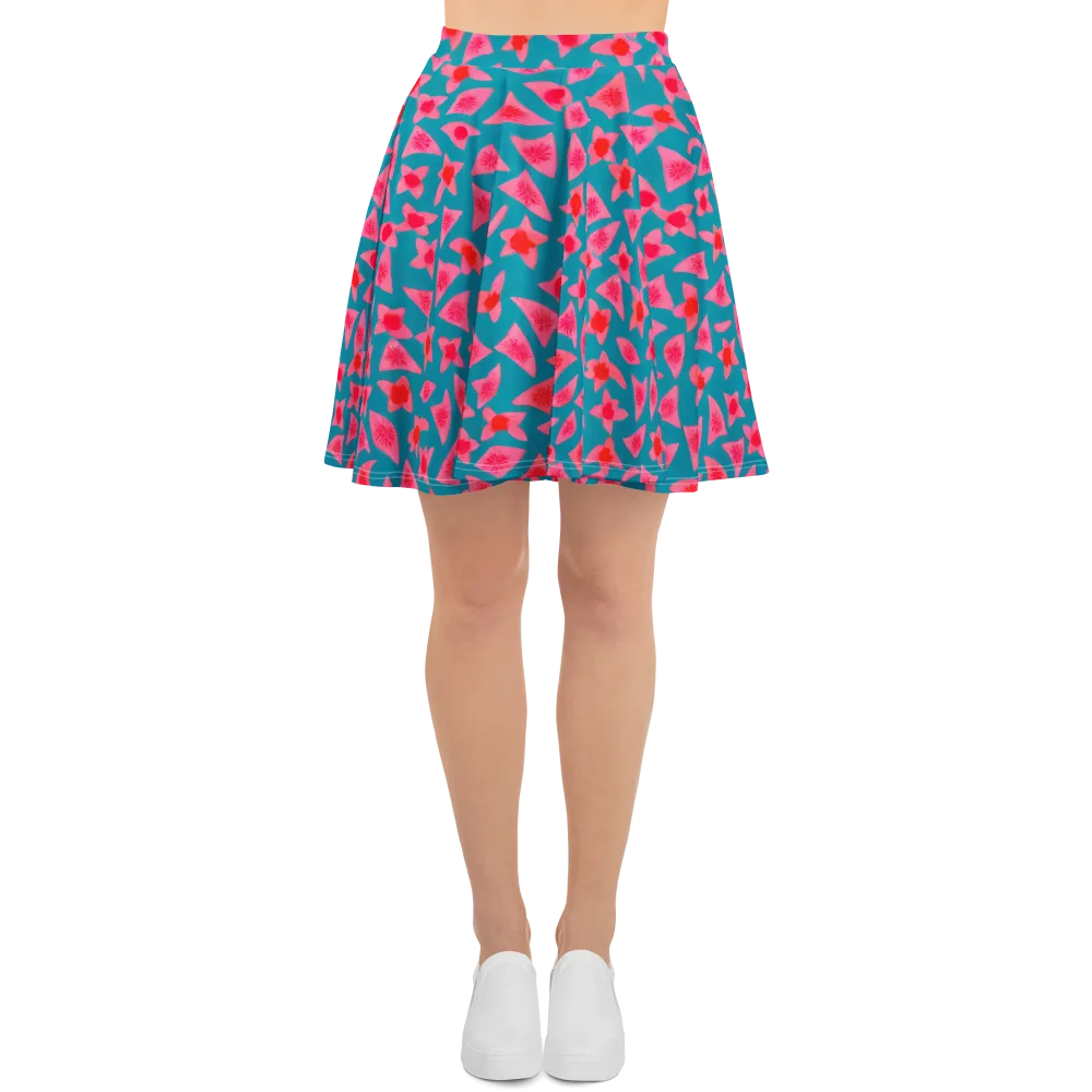 Neon Hibiscus Scatter on Skater Skirt — Front