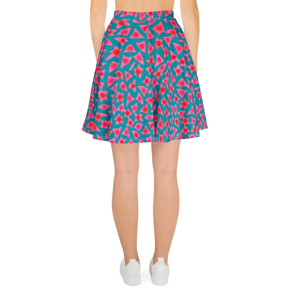 Neon Hibiscus Scatter on Skater Skirt — Back