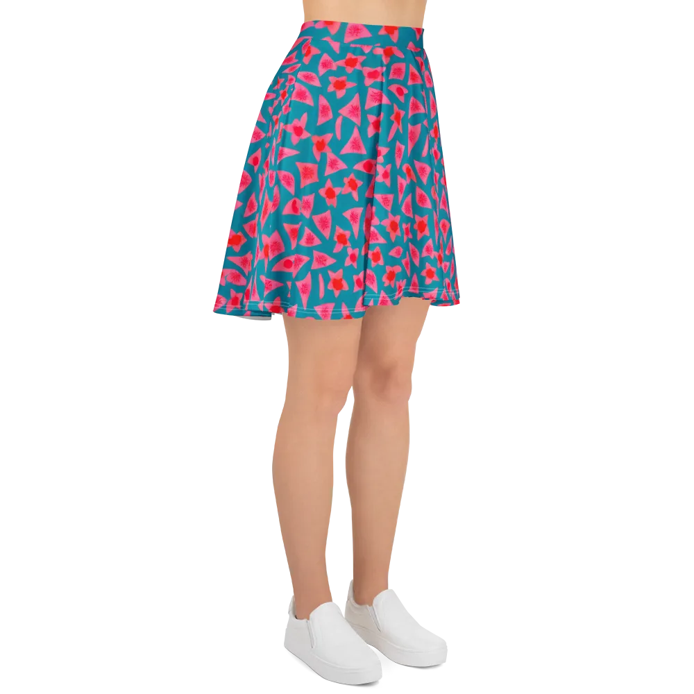 Neon Hibiscus Scatter on Skater Skirt — Right