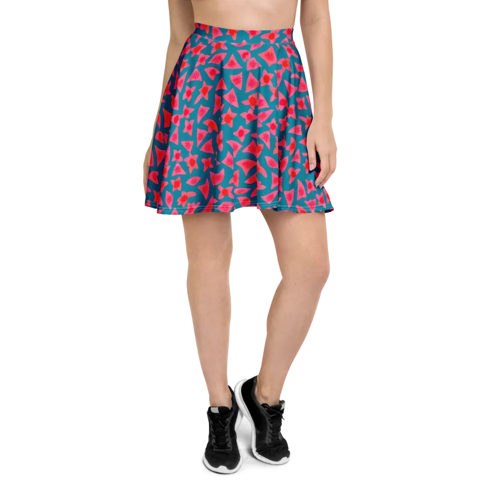 Neon Hibiscus Scatter on Skater Skirt — Front