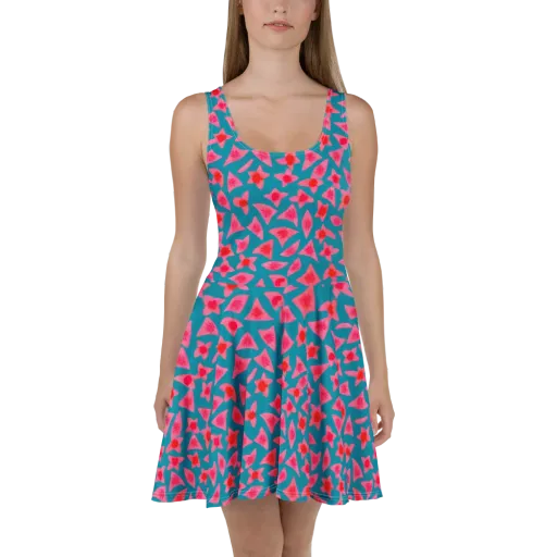 Neon Hibiscus Scatter on a Skater Dress