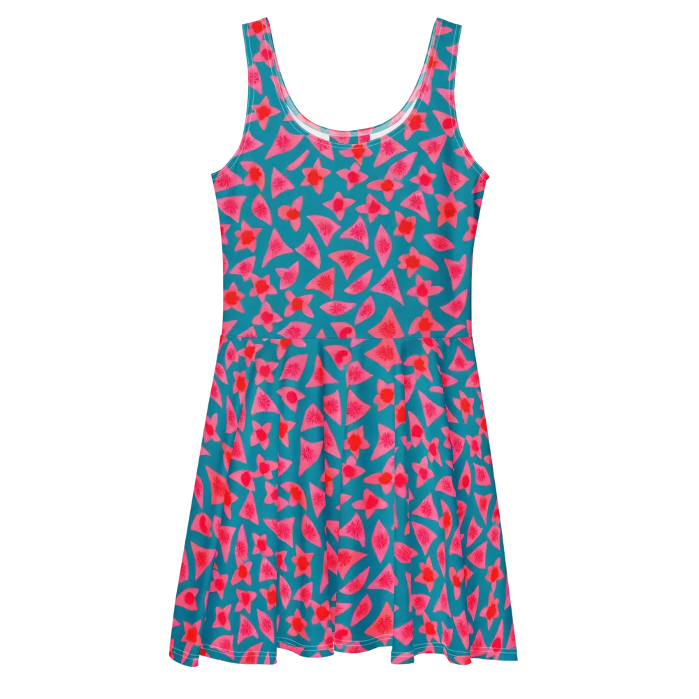 Neon Hibiscus Scatter on Skater Dress — Front