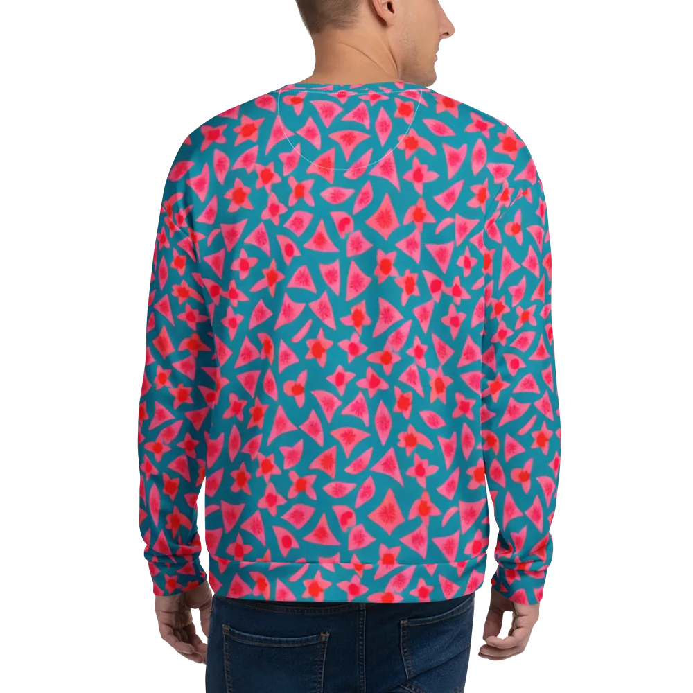 Neon Hibiscus Scatter on Sweatshirt — Back