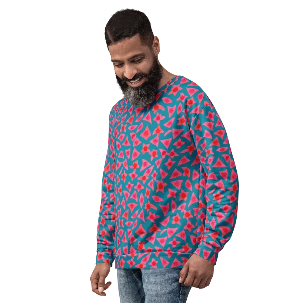 Neon Hibiscus Scatter on Sweatshirt — Left Front