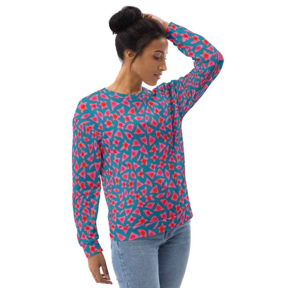 Neon Hibiscus Scatter on Sweatshirt — Right Front