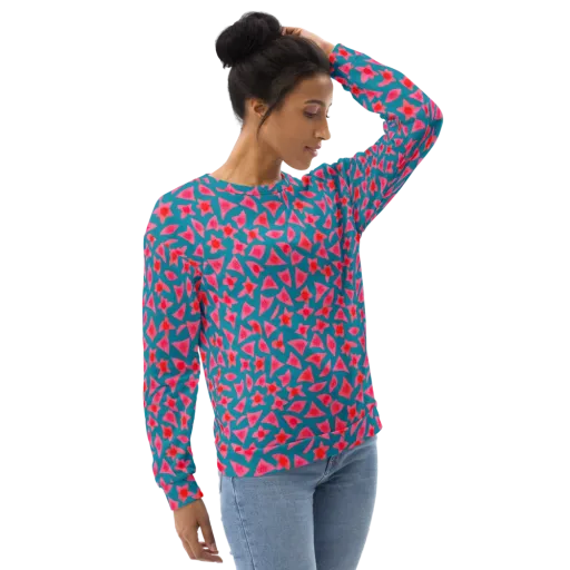 Neon Hibiscus Scatter on a Sweatshirt