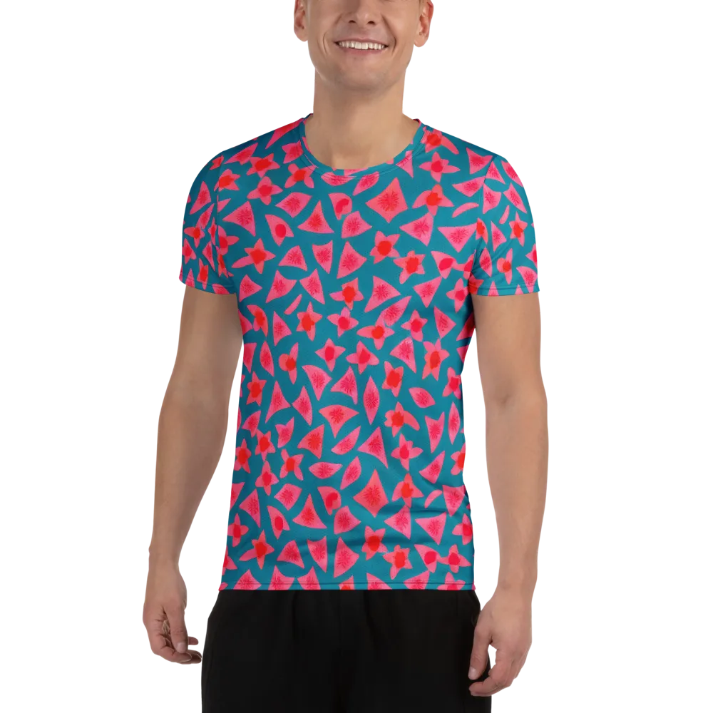 Neon Hibiscus Scatter on Men's Athletic T-Shirt — Front