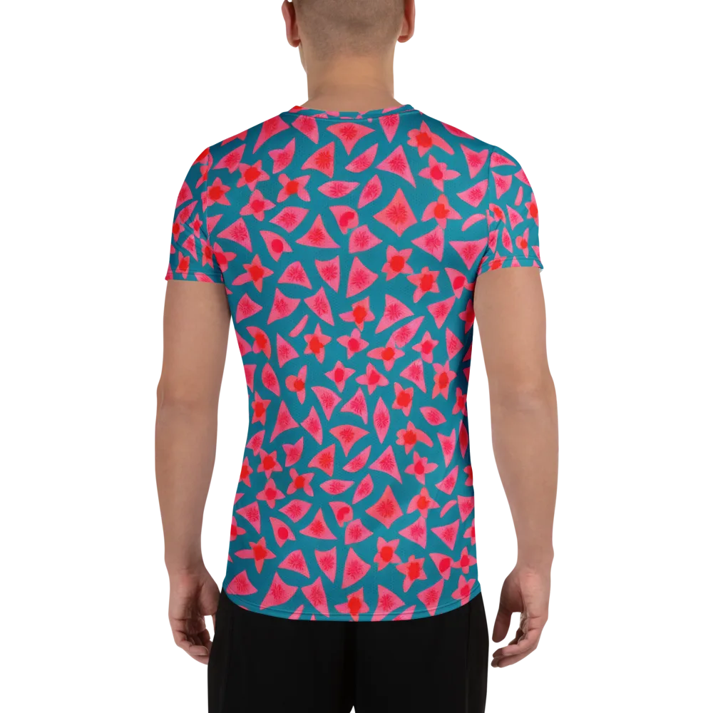 Neon Hibiscus Scatter on Men's Athletic T-Shirt — Back