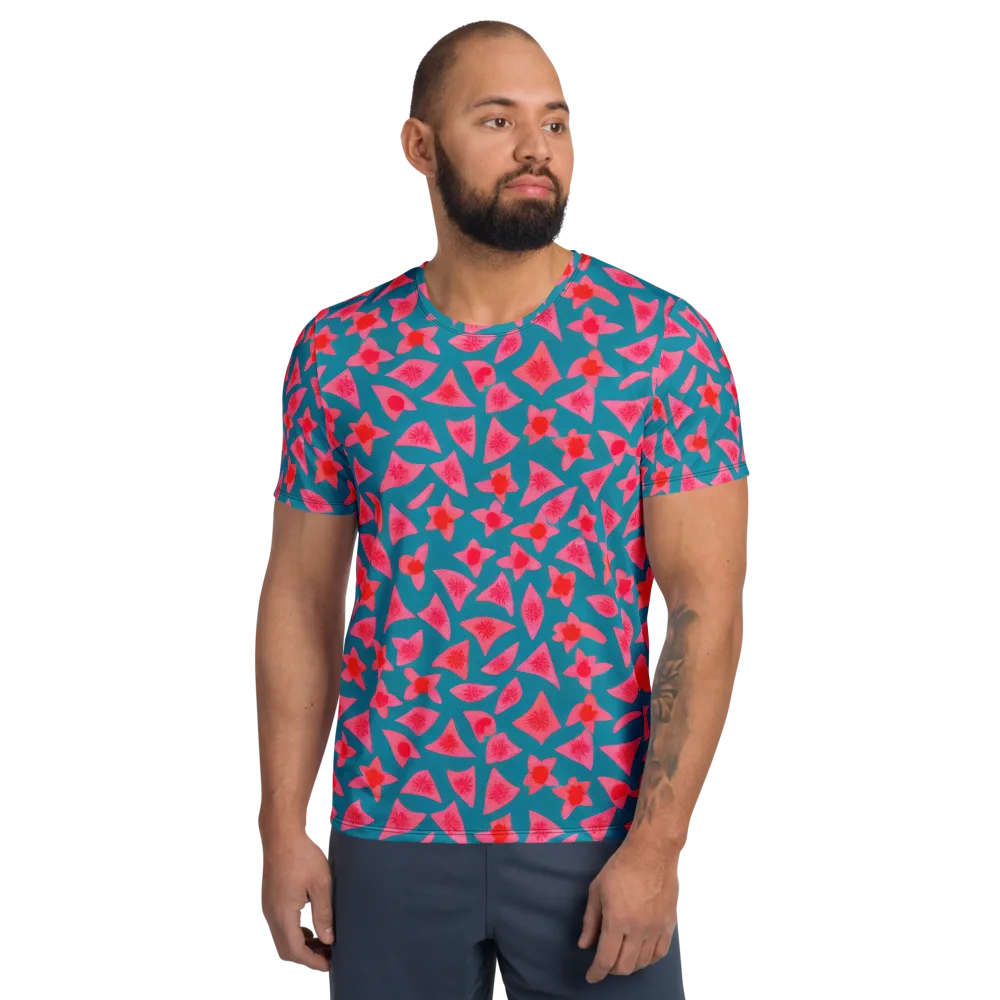 Neon Hibiscus Scatter on Men's Athletic T-Shirt — Front