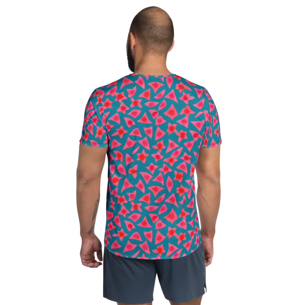 Neon Hibiscus Scatter on Men's Athletic T-Shirt — Back