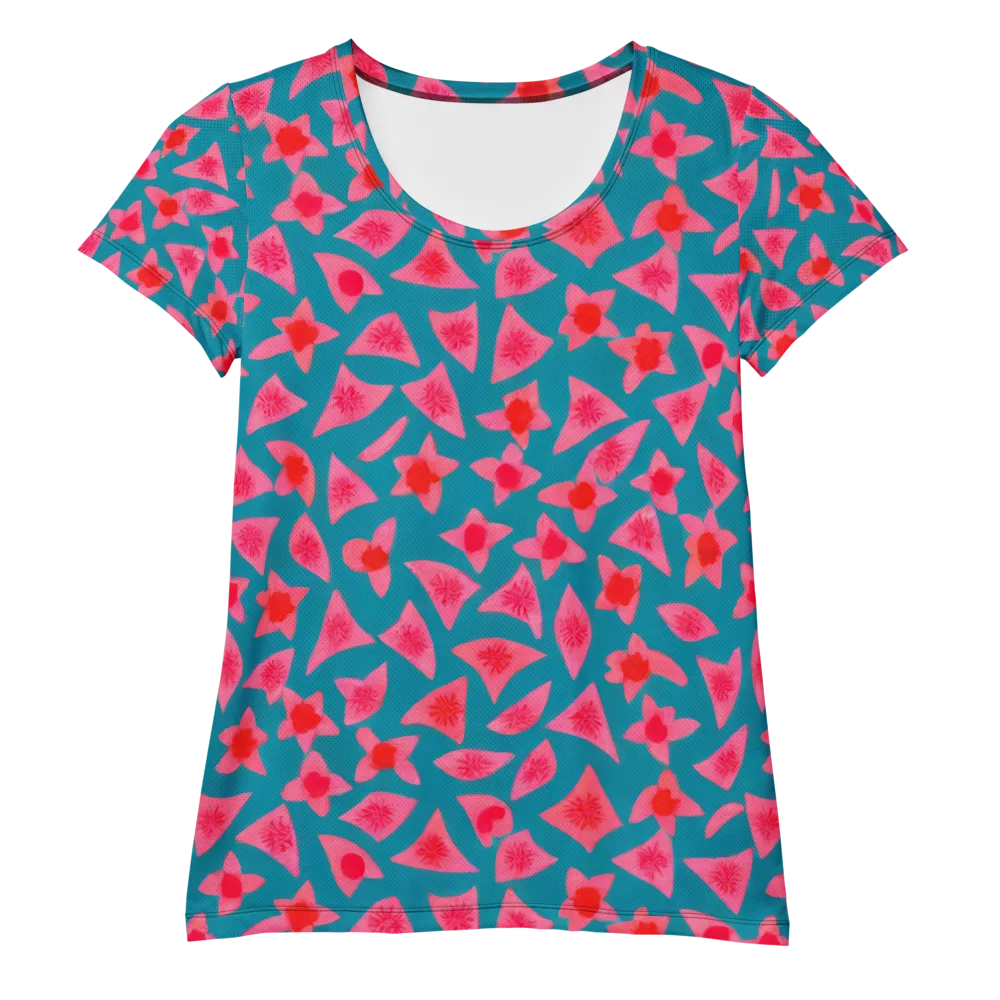 Neon Hibiscus Scatter on Women's Athletic T-Shirt — Front