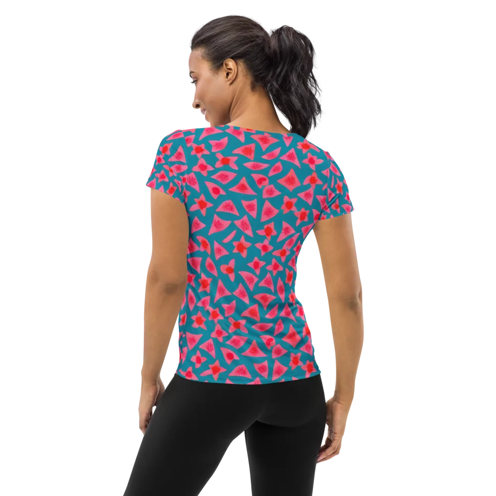 Neon Hibiscus Scatter on Women's Athletic T-Shirt — Back