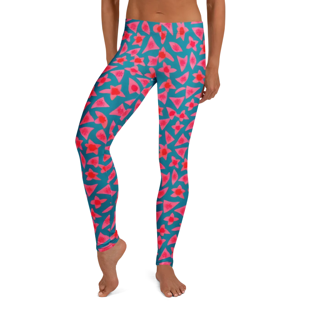 Neon Hibiscus Scatter on Leggings — Front