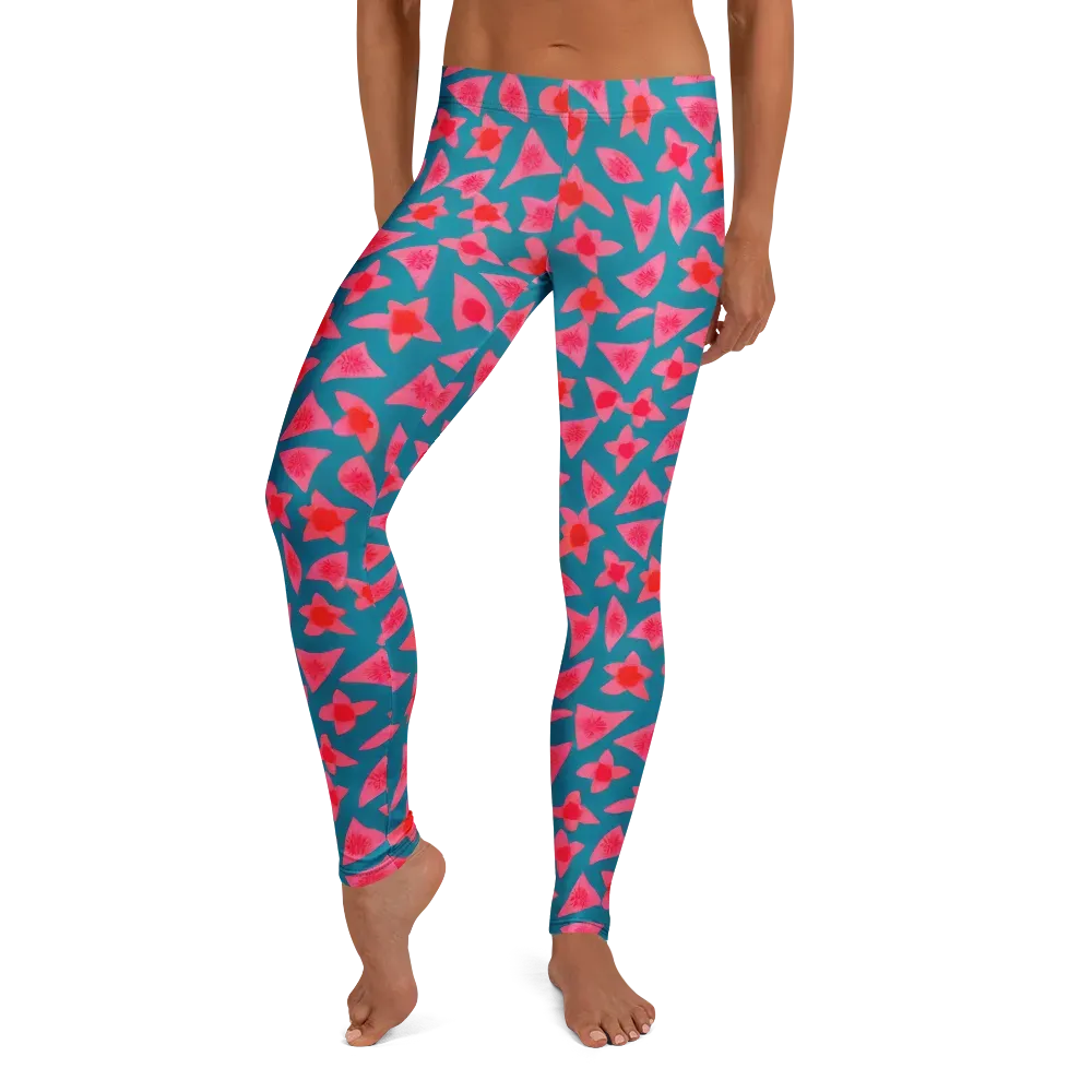 Neon Hibiscus Scatter on Leggings — Front
