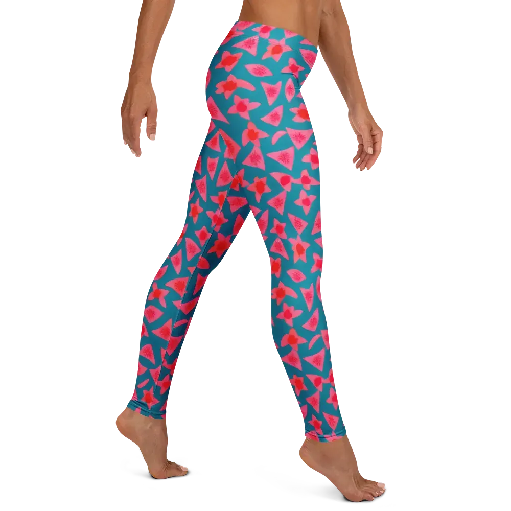 Neon Hibiscus Scatter on Leggings — Right