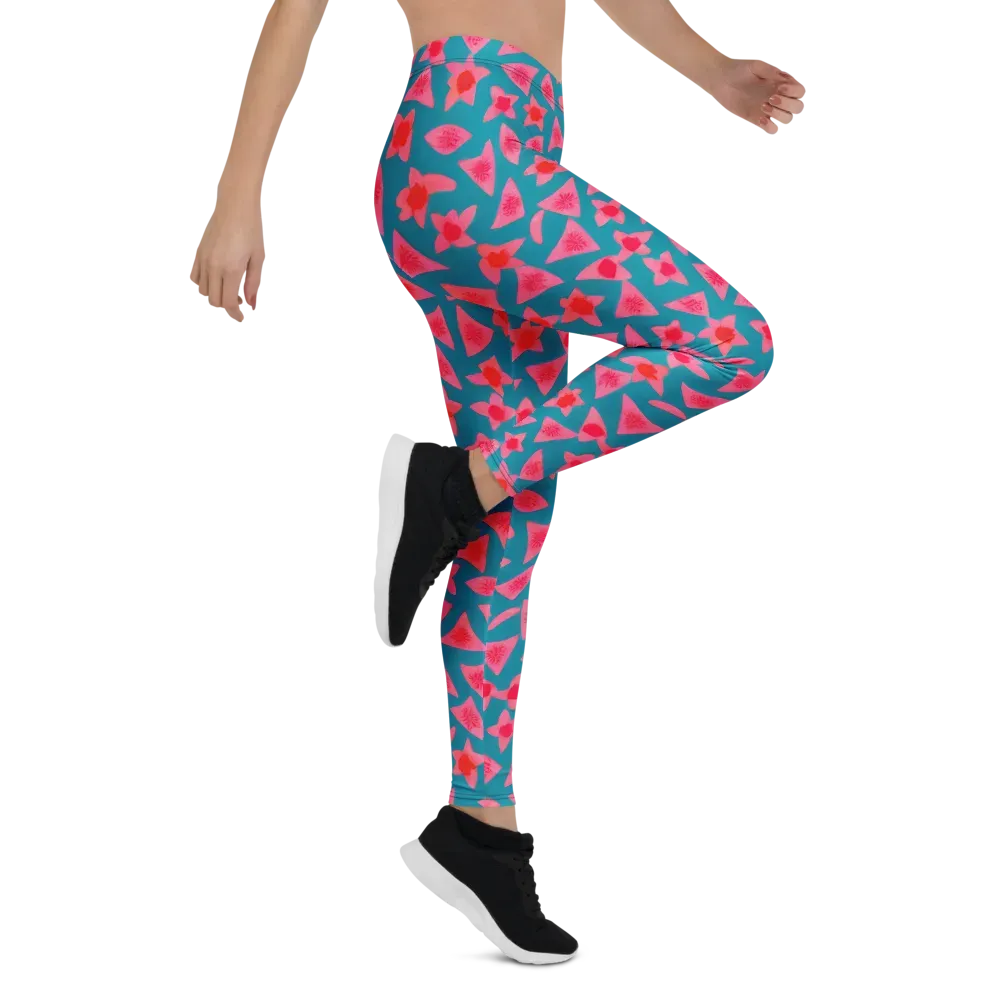 Neon Hibiscus Scatter on Leggings — Right