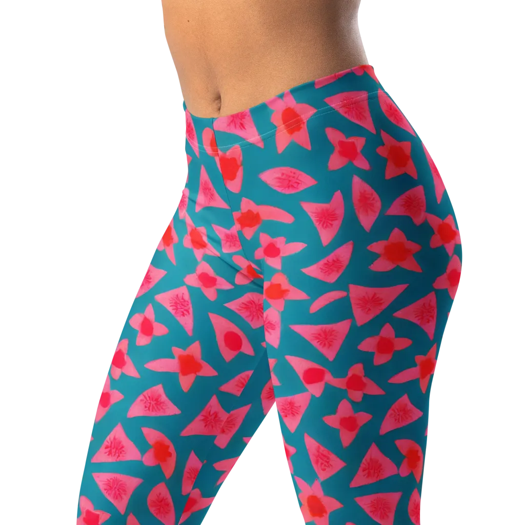 Neon Hibiscus Scatter on Leggings — Left Front