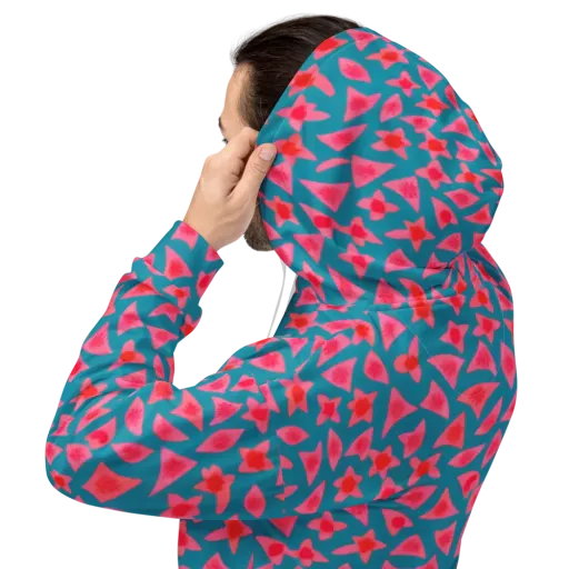 Neon Hibiscus Scatter on a Hoodie