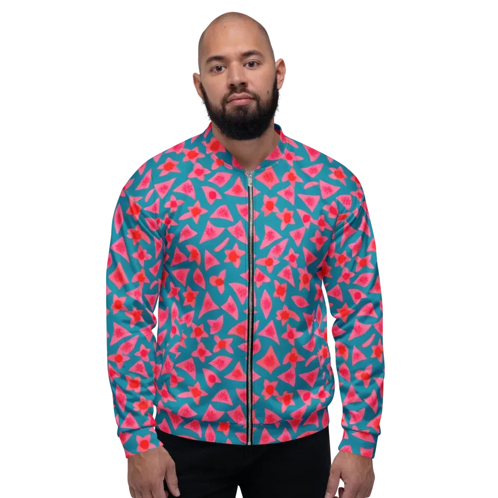 Neon Hibiscus Scatter on Bomber Jacket — Front