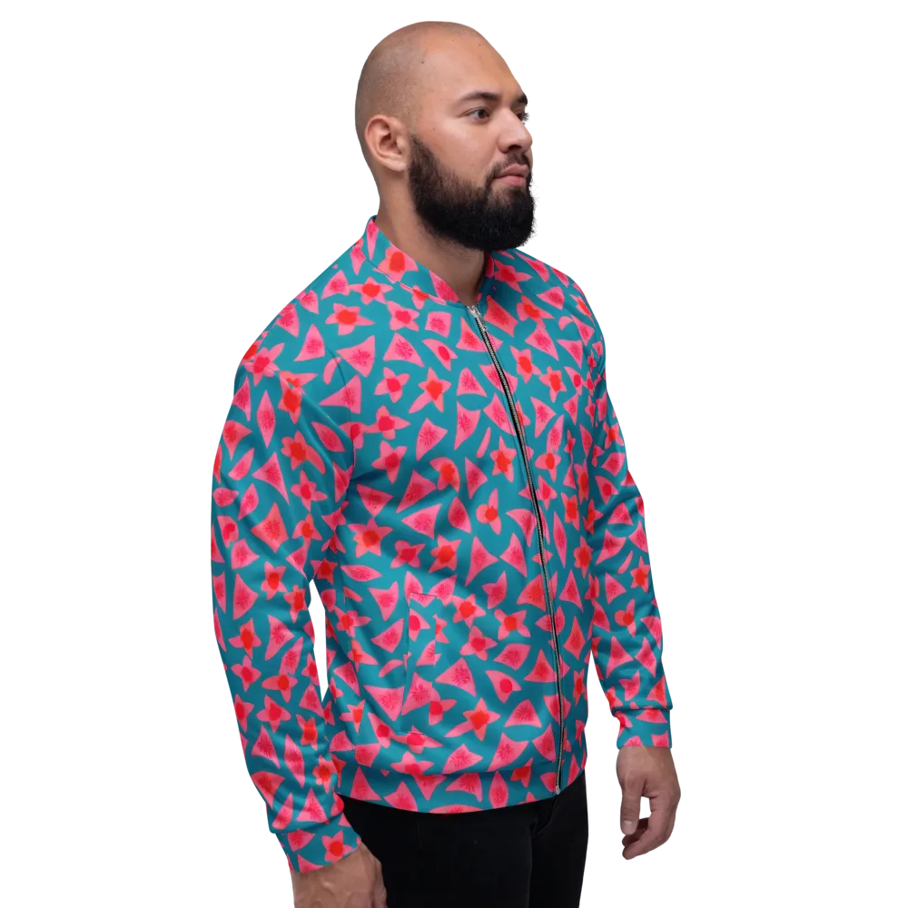 Neon Hibiscus Scatter on Bomber Jacket — Right