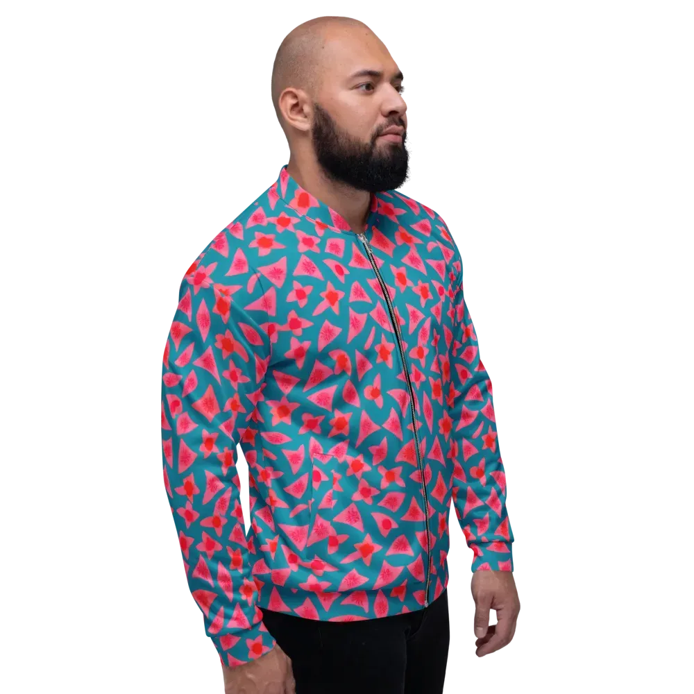 Neon Hibiscus Scatter on Bomber Jacket — Right