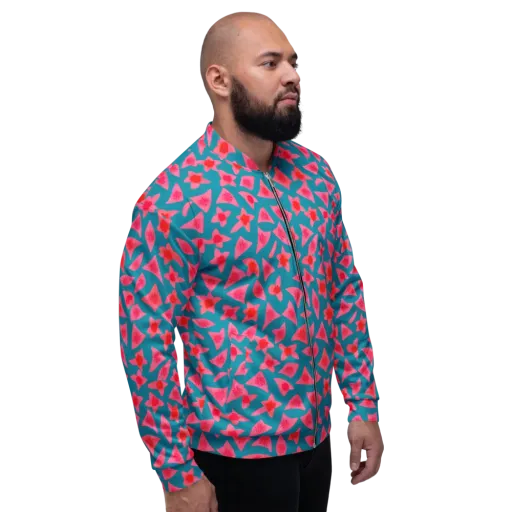 Neon Hibiscus Scatter on a Bomber Jacket