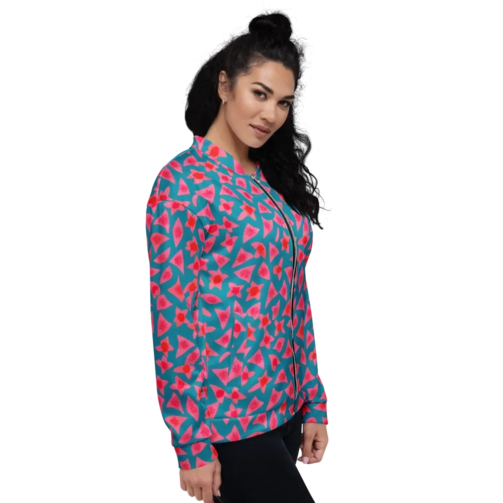 Neon Hibiscus Scatter on Bomber Jacket — Right