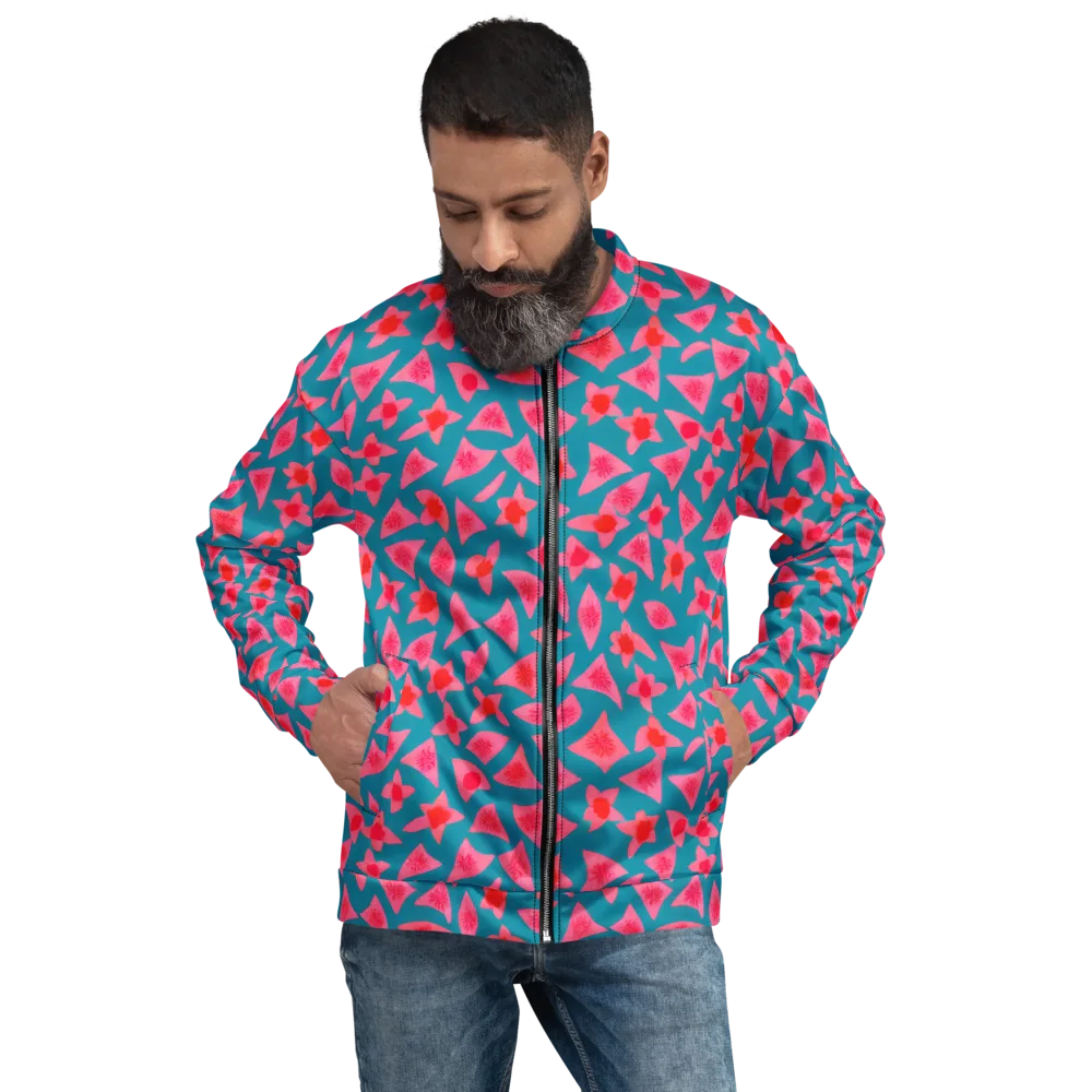 Neon Hibiscus Scatter on Bomber Jacket — Front