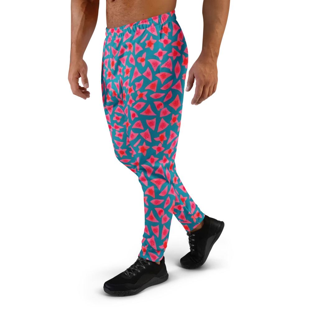 Neon Hibiscus Scatter on Men's Joggers — Left
