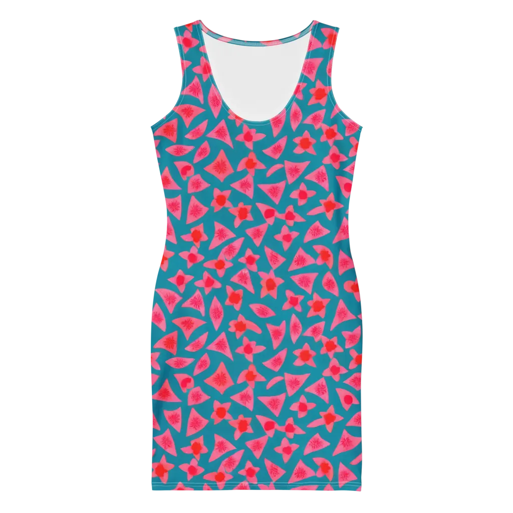 Neon Hibiscus Scatter on Bodycon Dress — Front